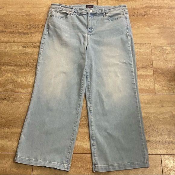 NYDJ Womens 16 Wide Leg Cropped Jeans Stretch Light Wash Mid Rise Denim Casual - Picture 1 of 10